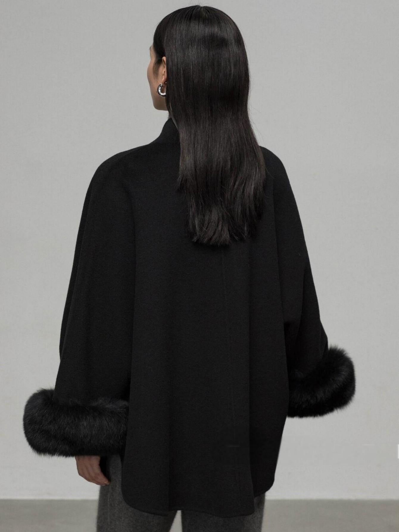 Wool Coat with Removable Fox Fur Sleeves