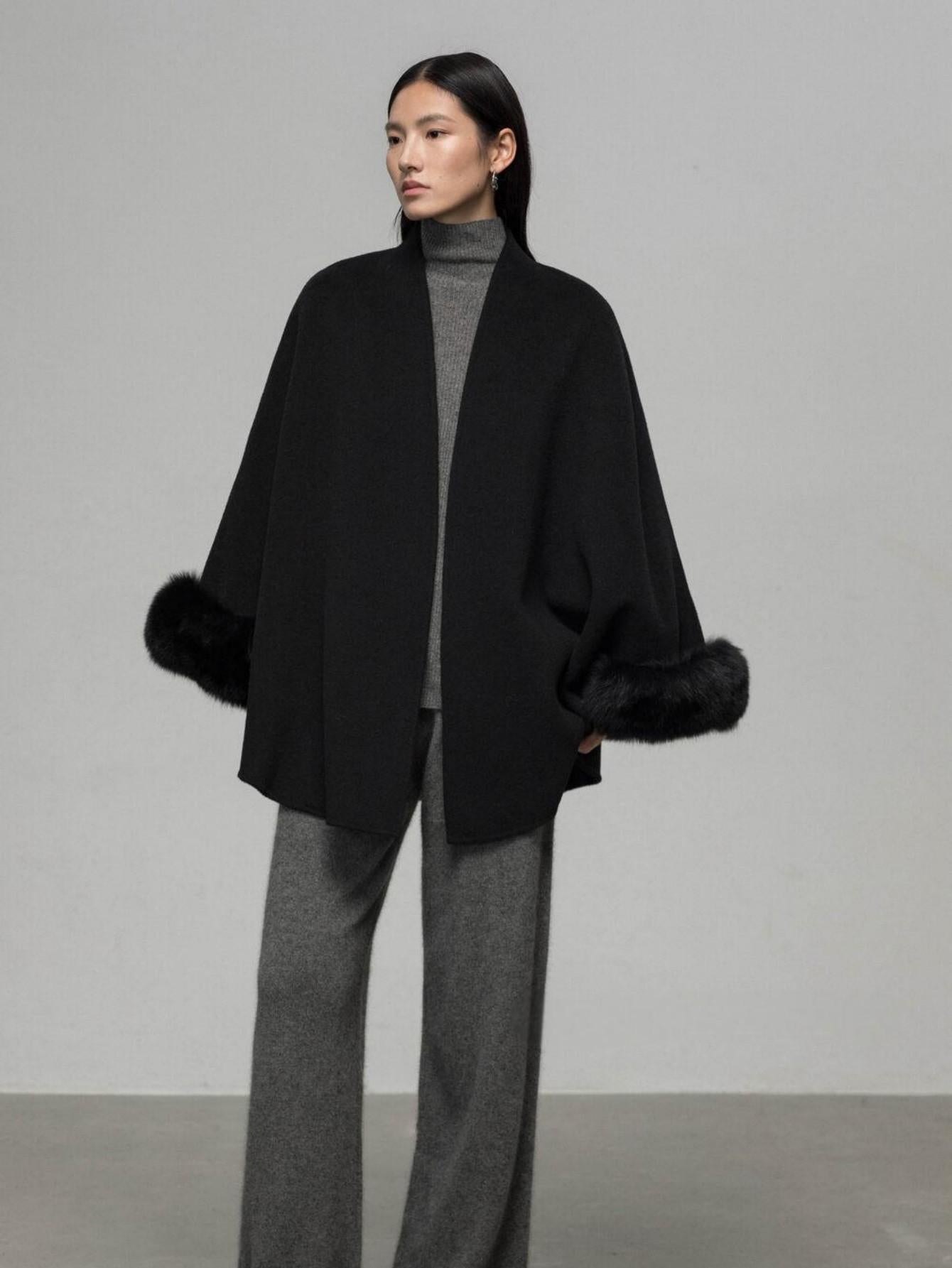 Wool Coat with Removable Fox Fur Sleeves