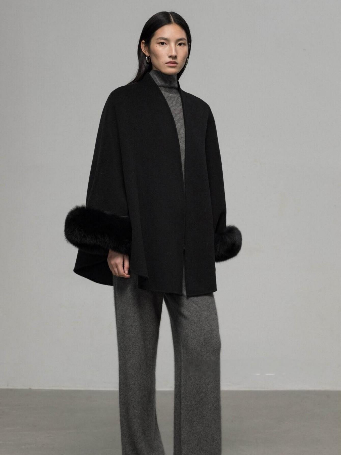 Wool Coat with Removable Fox Fur Sleeves