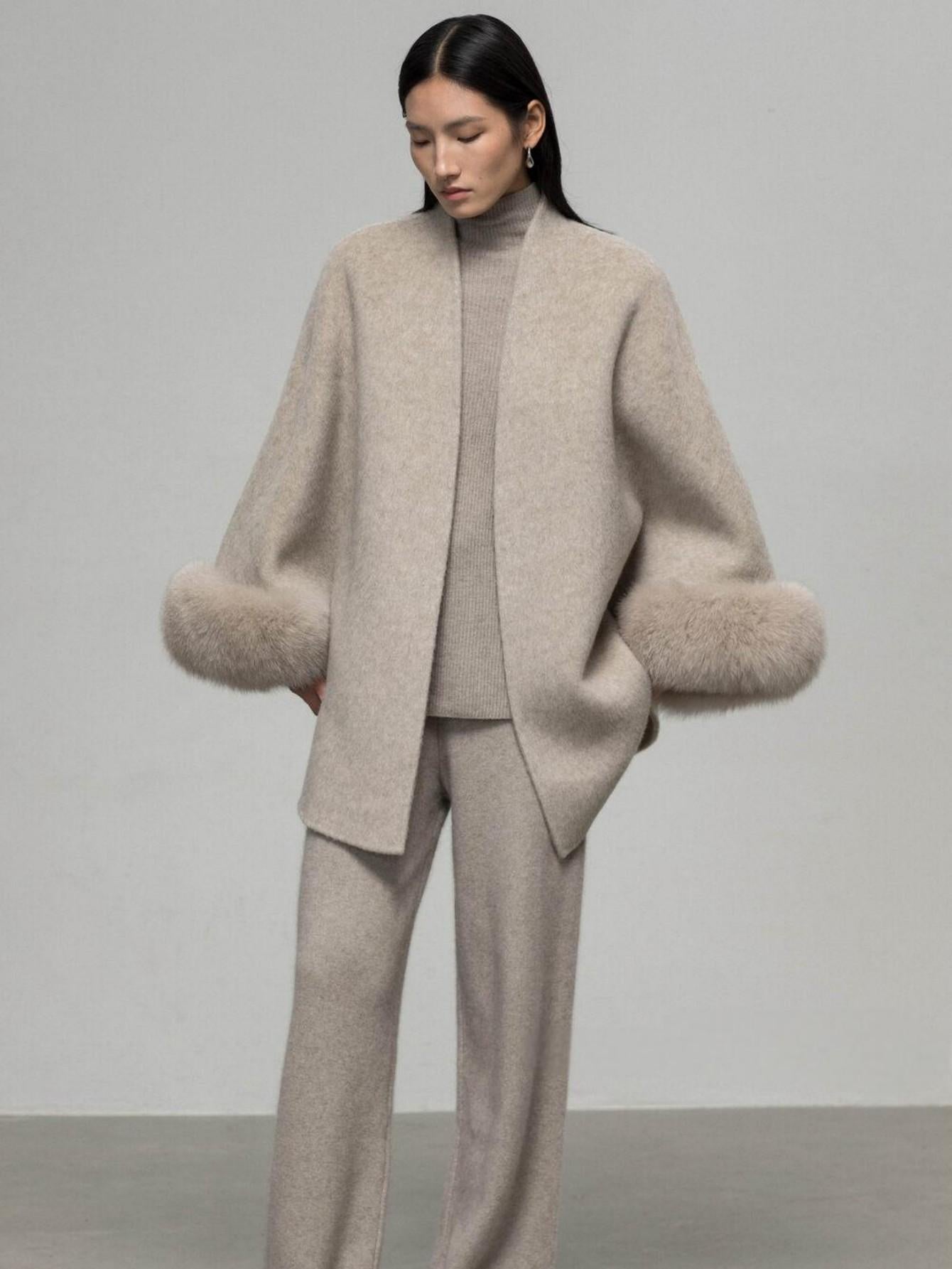 Wool Coat with Removable Fox Fur Sleeves