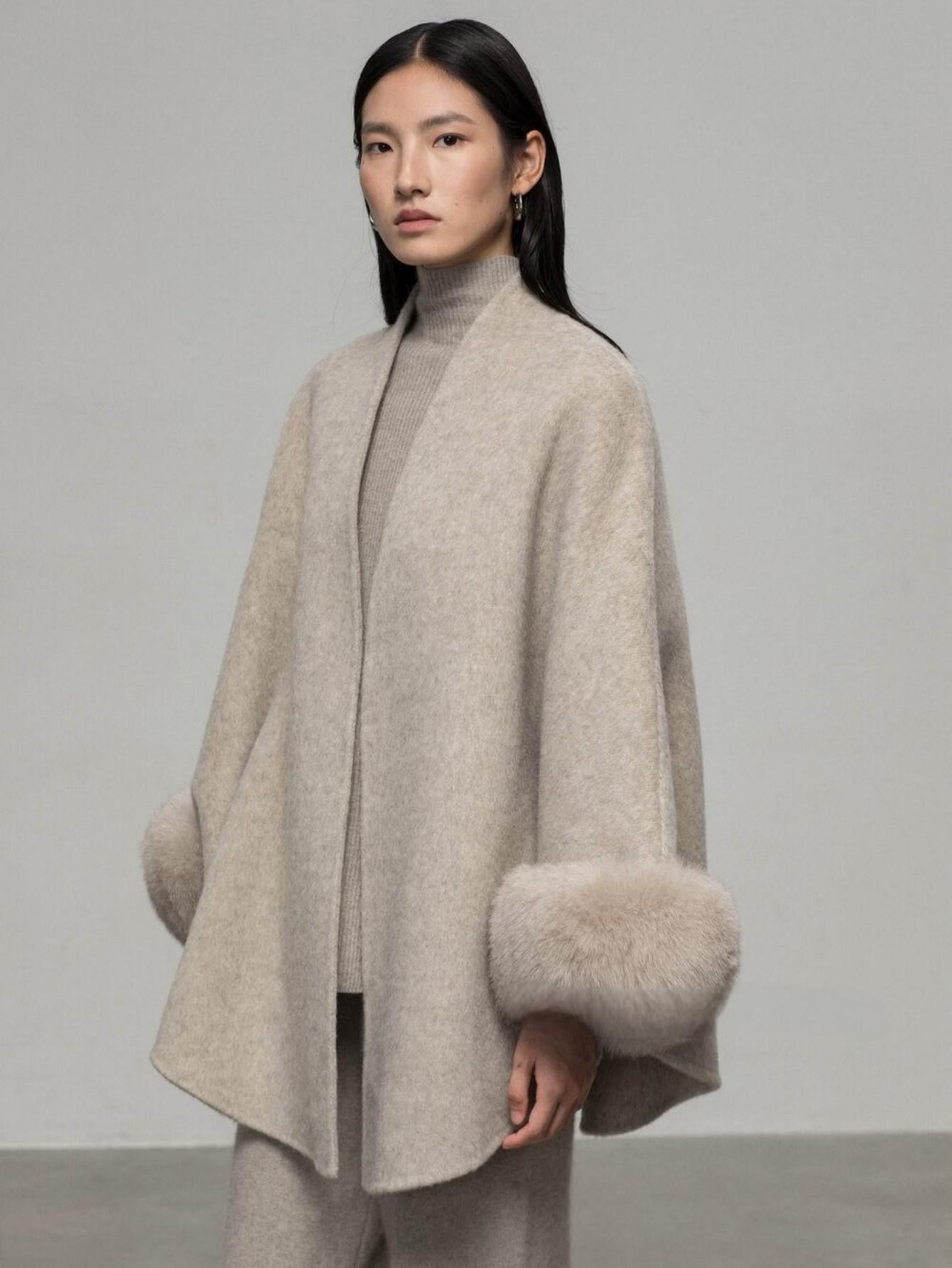 Wool Coat with Removable Fox Fur Sleeves