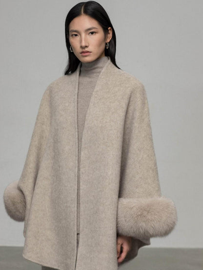 Wool Coat with Removable Fox Fur Sleeves