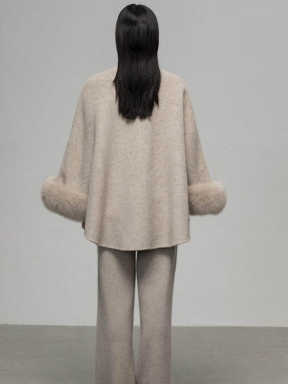 Wool Coat with Removable Fox Fur Sleeves