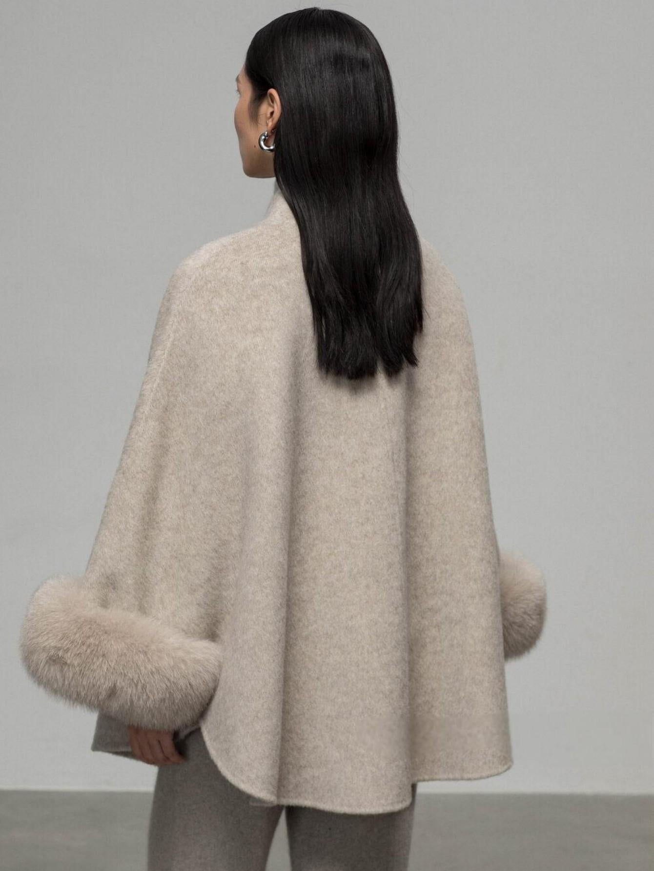 Wool Coat with Removable Fox Fur Sleeves