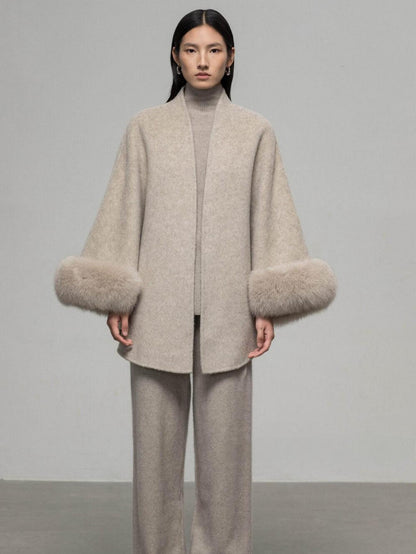 Wool Coat with Removable Fox Fur Sleeves