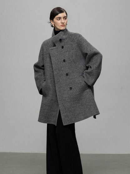 High-End Mid-Length Wool Coat with Waist Belt