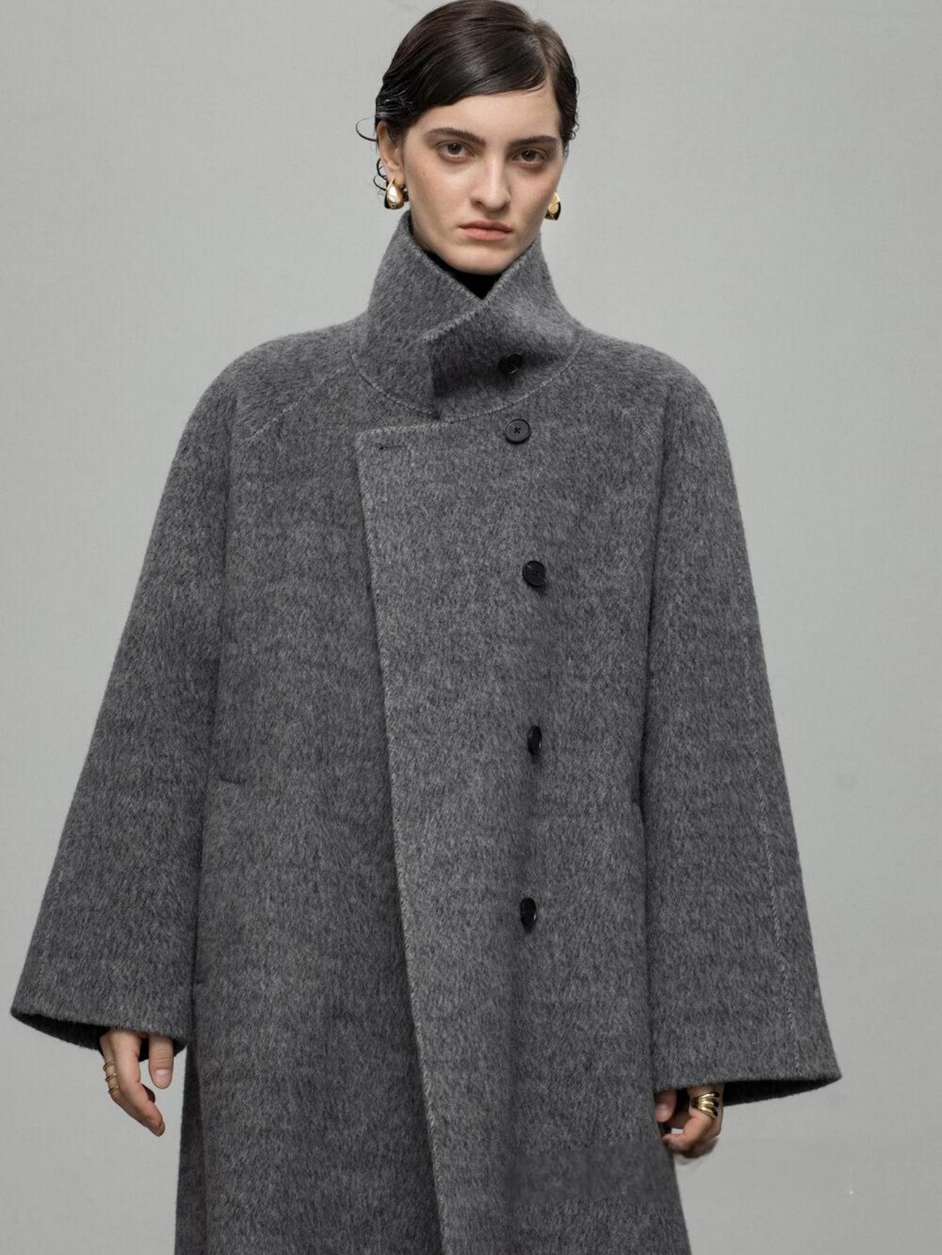 High-End Mid-Length Wool Coat with Waist Belt