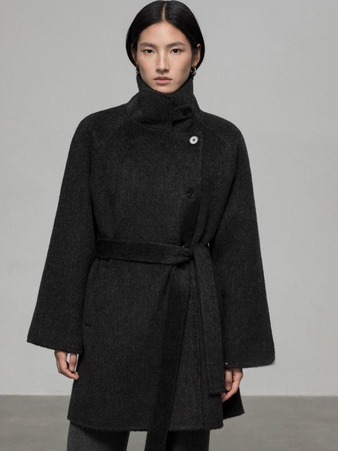 High-End Mid-Length Wool Coat with Waist Belt