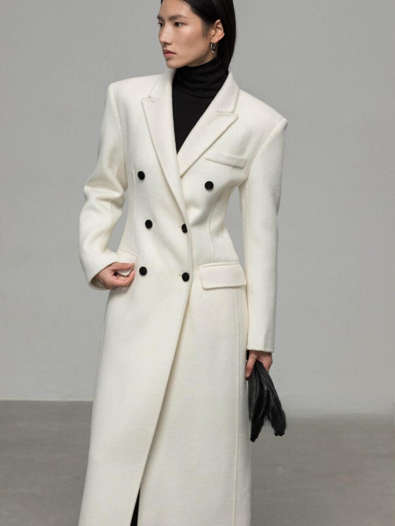 Double-Faced Wool Coat with Waist Cinch and Tailored Fit