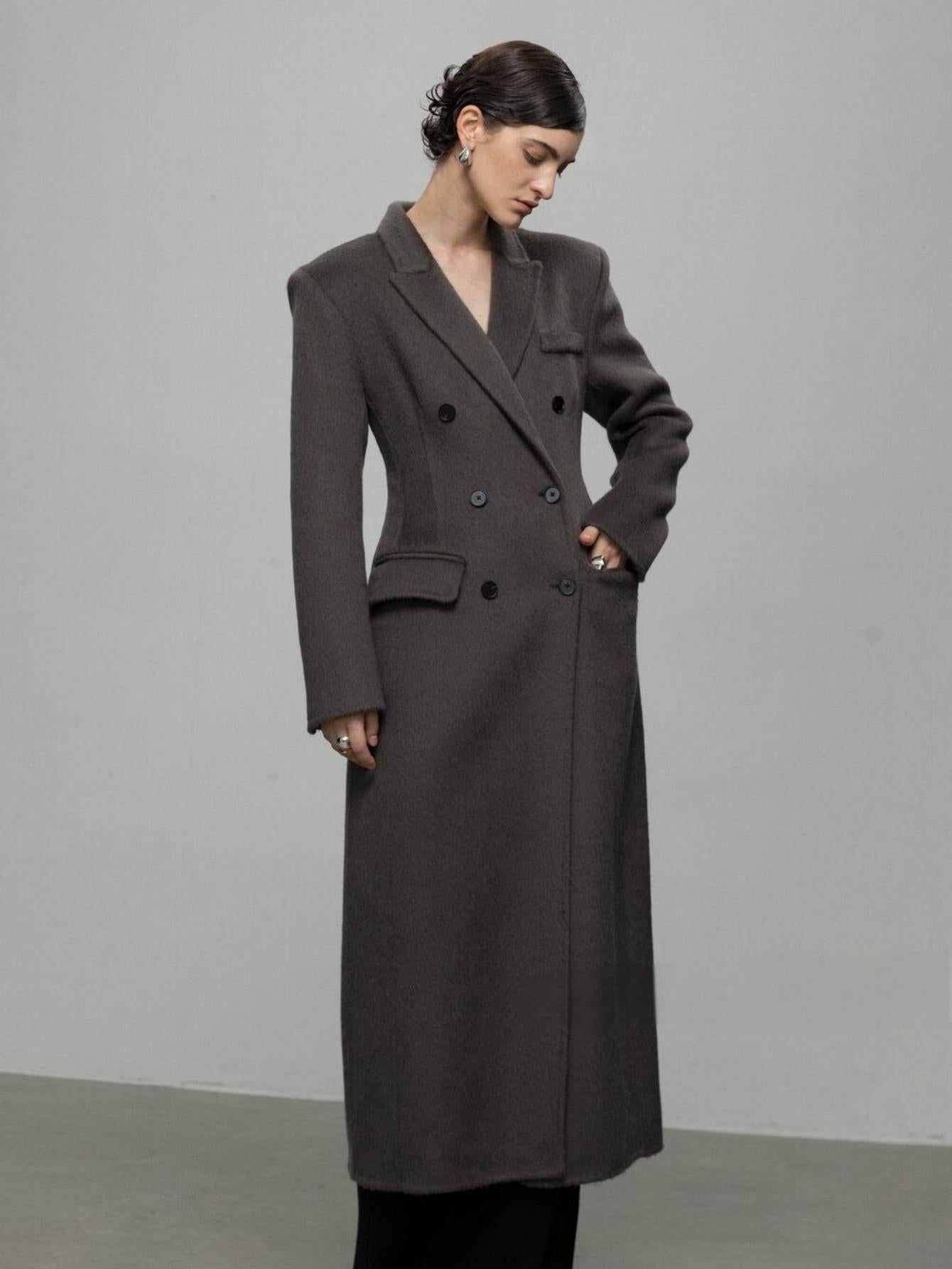 Double-Faced Wool Coat with Waist Cinch and Tailored Fit