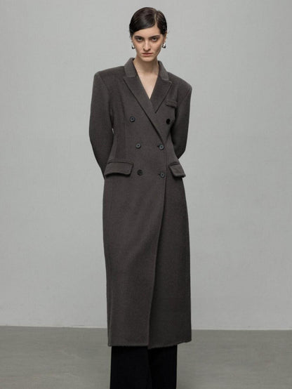 Double-Faced Wool Coat with Waist Cinch and Tailored Fit