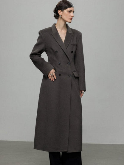 Double-Faced Wool Coat with Waist Cinch and Tailored Fit