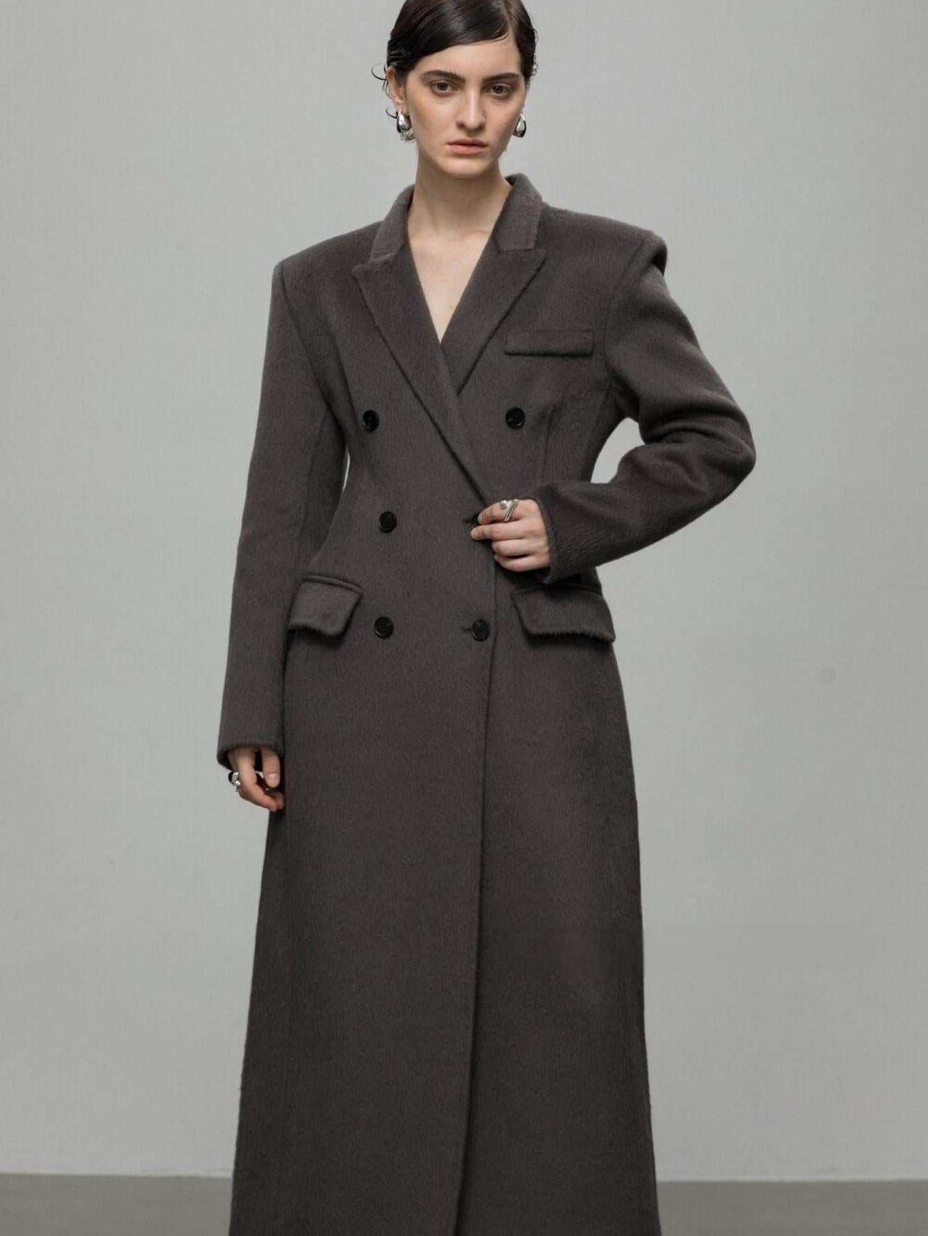 Double-Faced Wool Coat with Waist Cinch and Tailored Fit