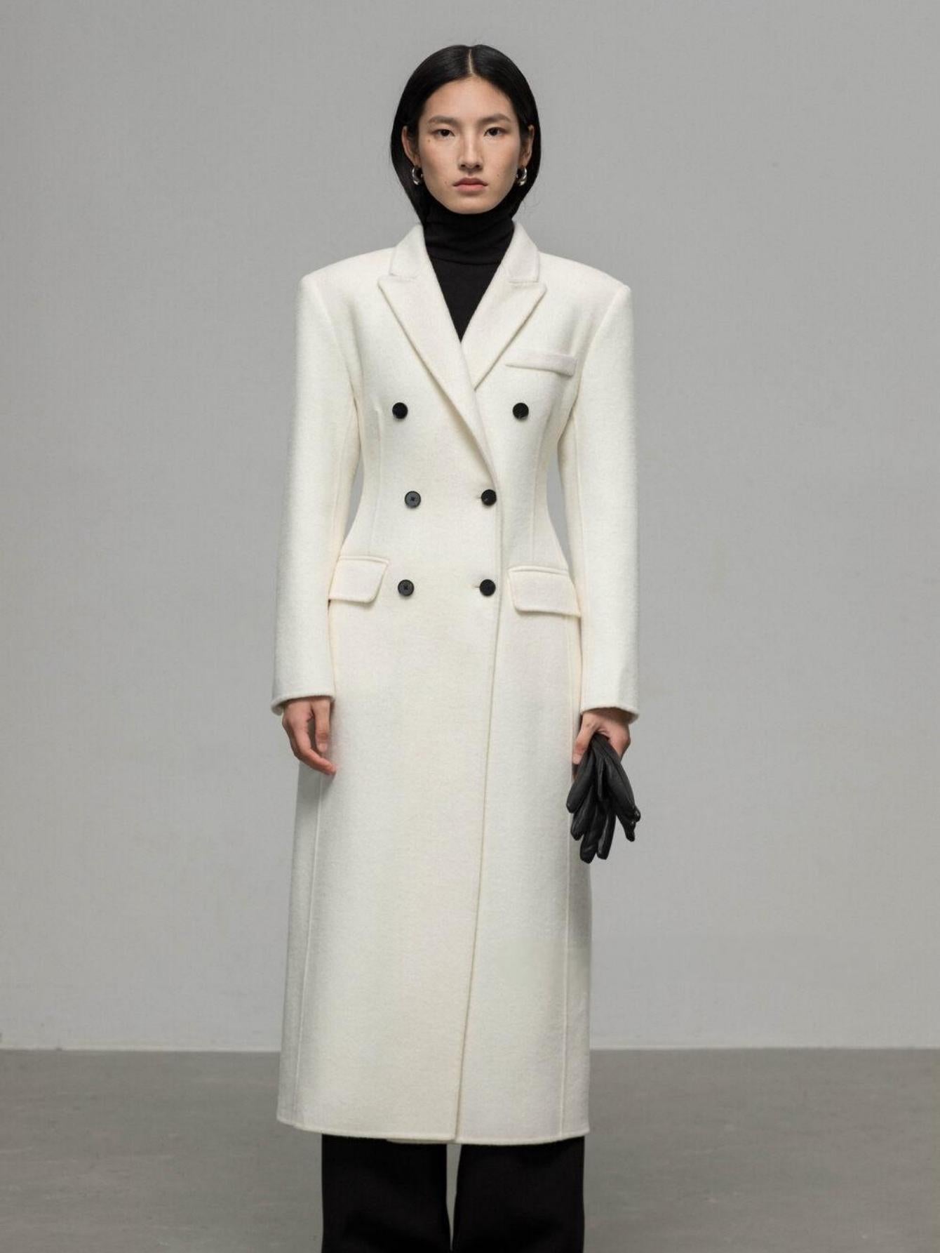 Double-Faced Wool Coat with Waist Cinch and Tailored Fit