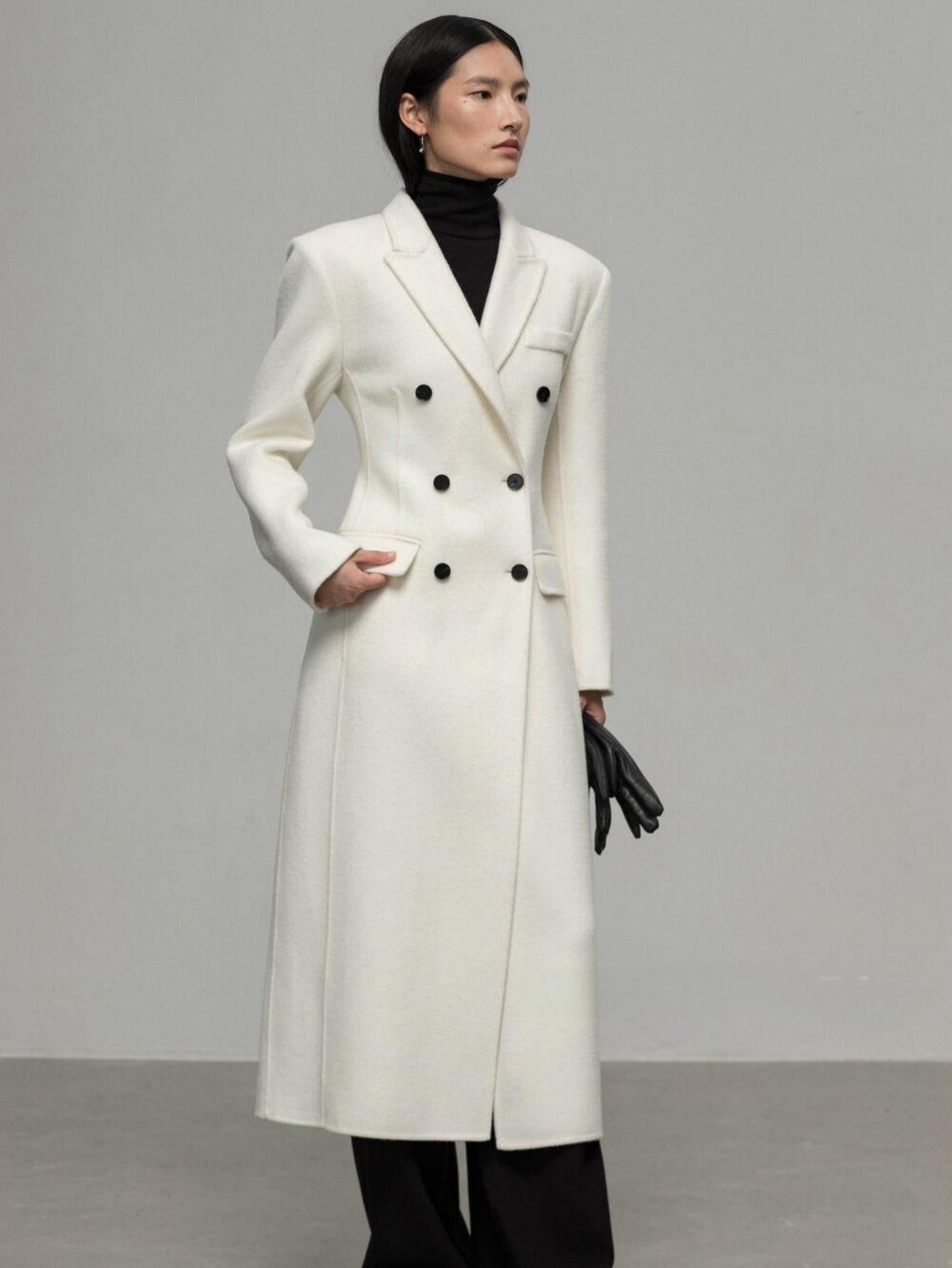 Double-Faced Wool Coat with Waist Cinch and Tailored Fit