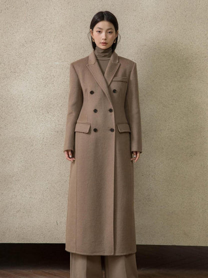 Double-Faced Wool Coat with Waist Cinch and Tailored Fit