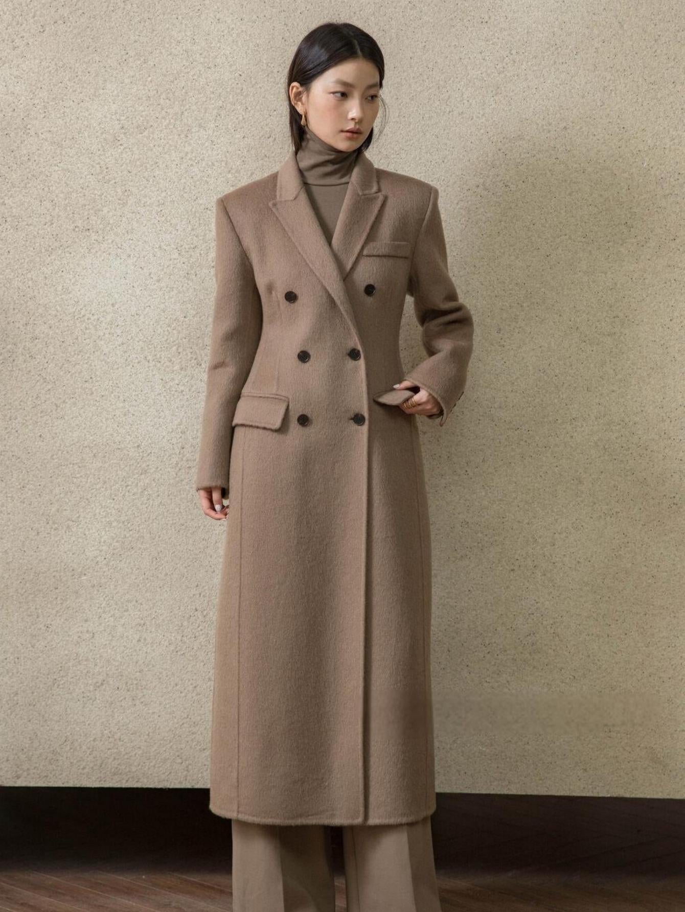 Double-Faced Wool Coat with Waist Cinch and Tailored Fit