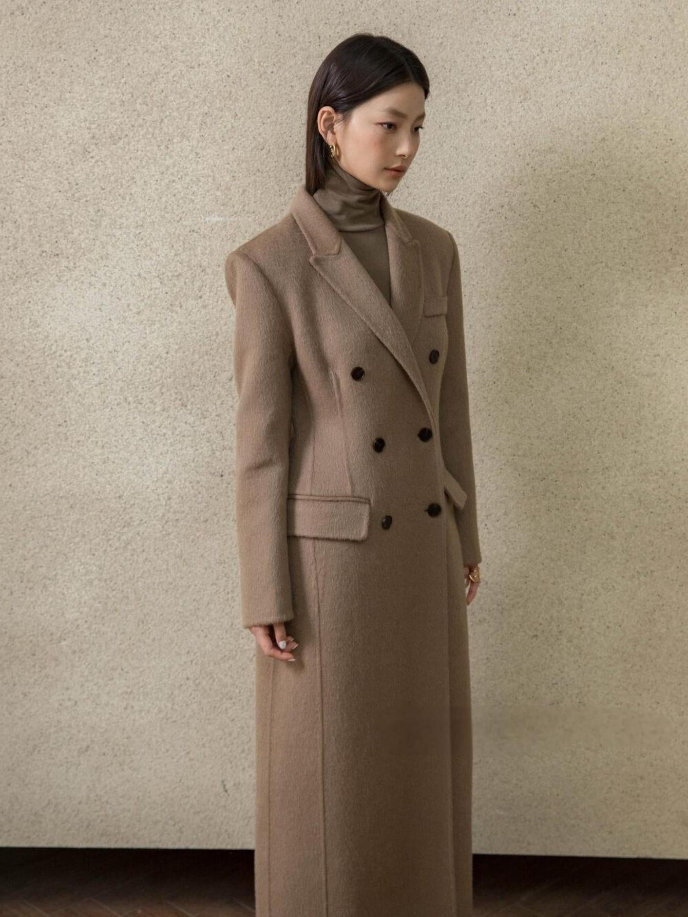 Double-Faced Wool Coat with Waist Cinch and Tailored Fit