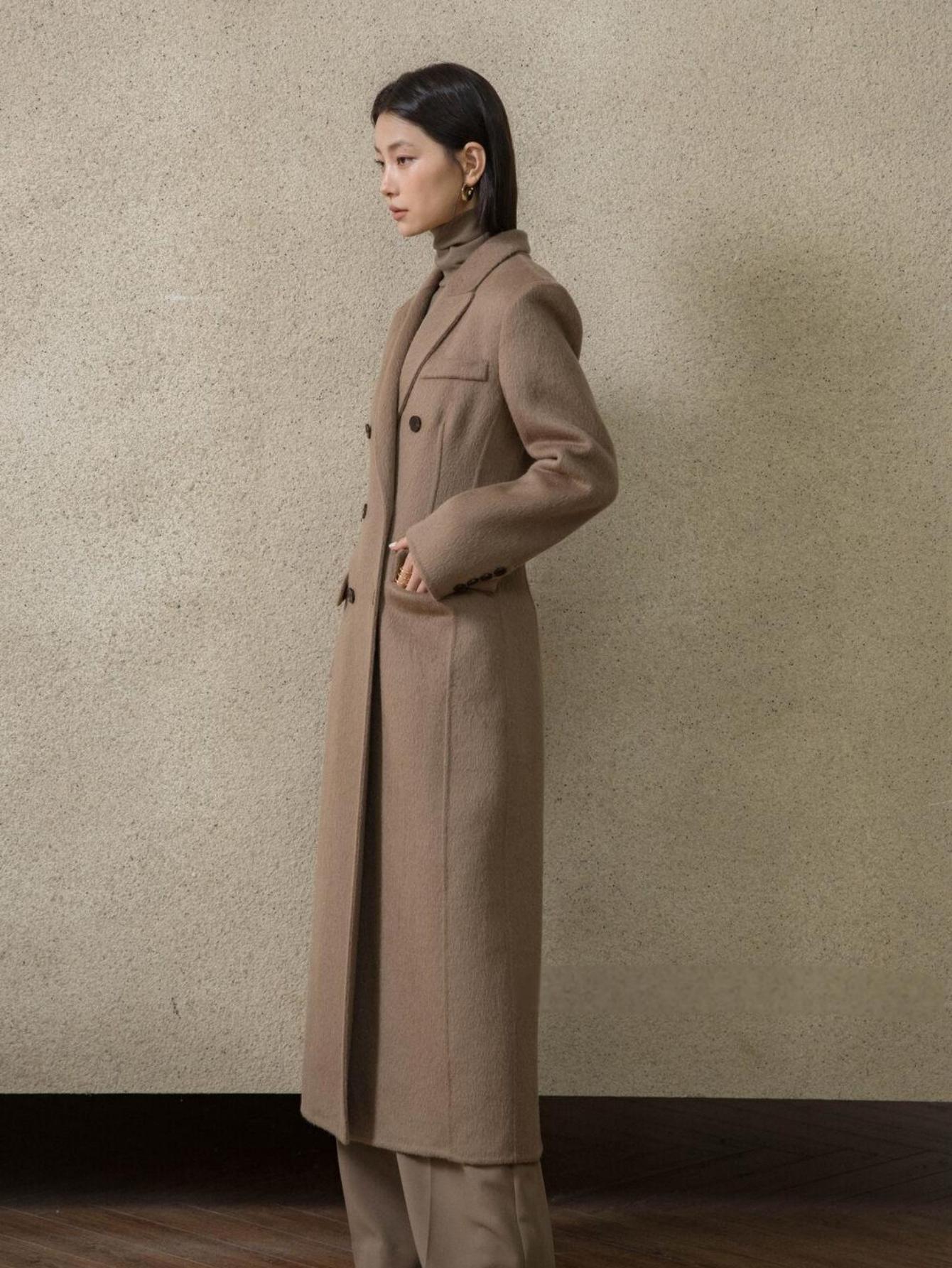 Double-Faced Wool Coat with Waist Cinch and Tailored Fit