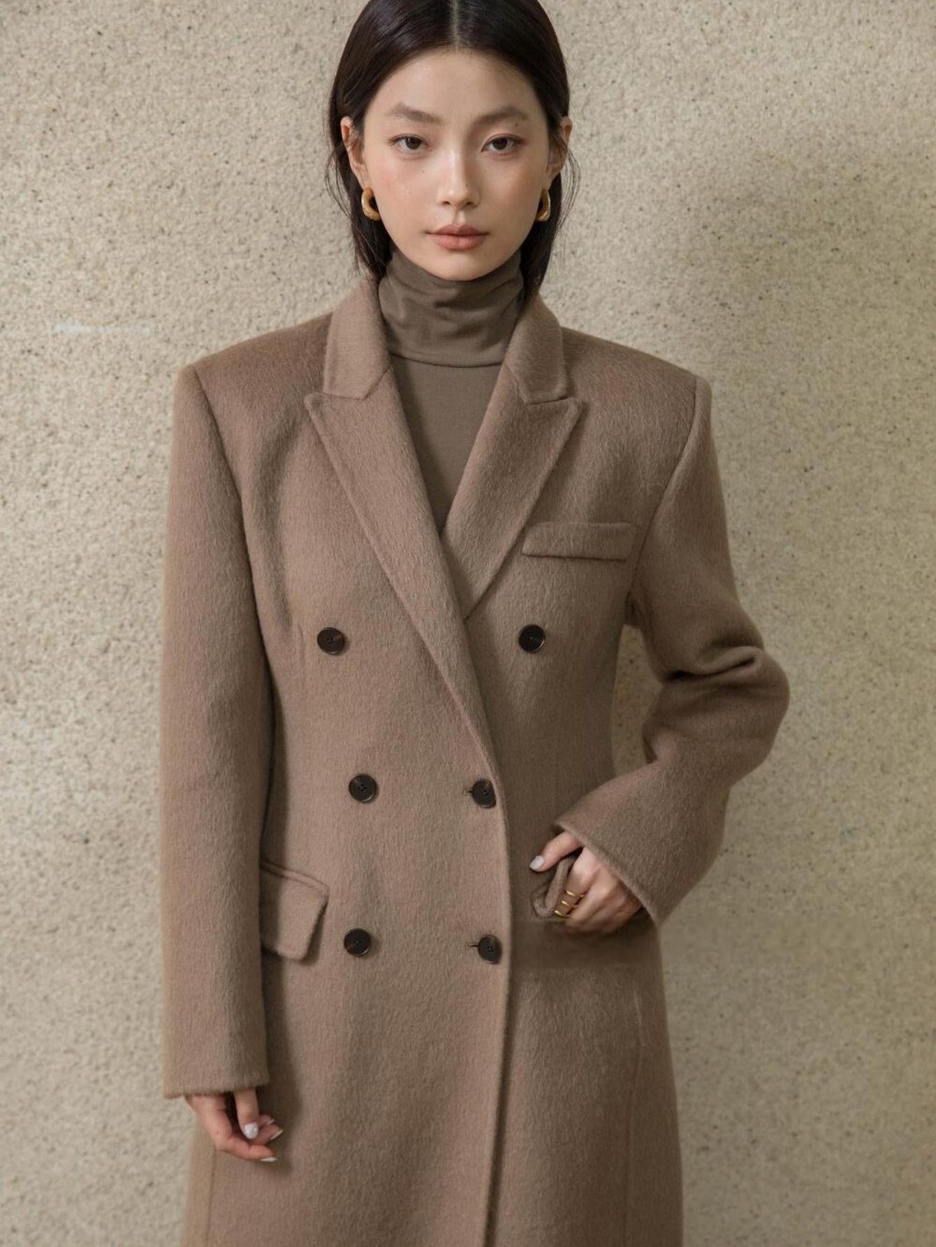 Double-Faced Wool Coat with Waist Cinch and Tailored Fit