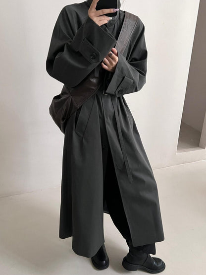 Chic Long Trench Coat with Waist Cinch for Autumn/Winter