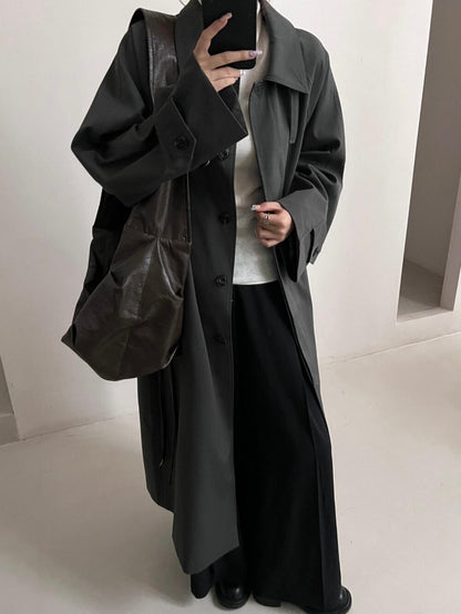 Chic Long Trench Coat with Waist Cinch for Autumn/Winter