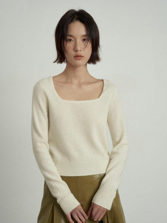 Square Neck Wool Knit Tops