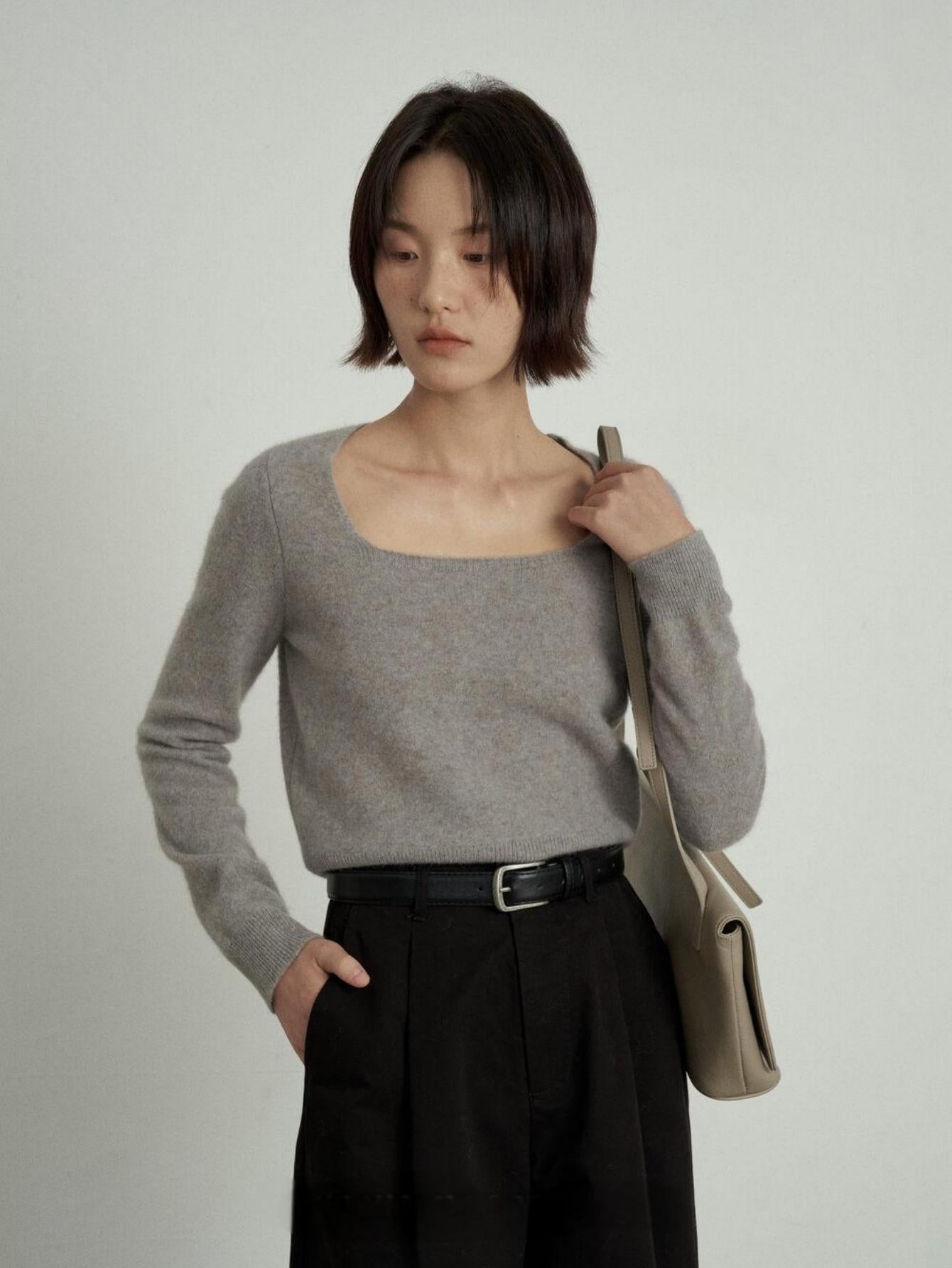 Square Neck Wool Knit Tops