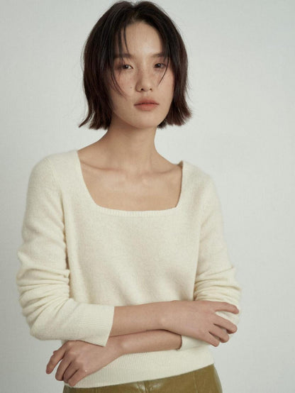 Square Neck Wool Knit Tops