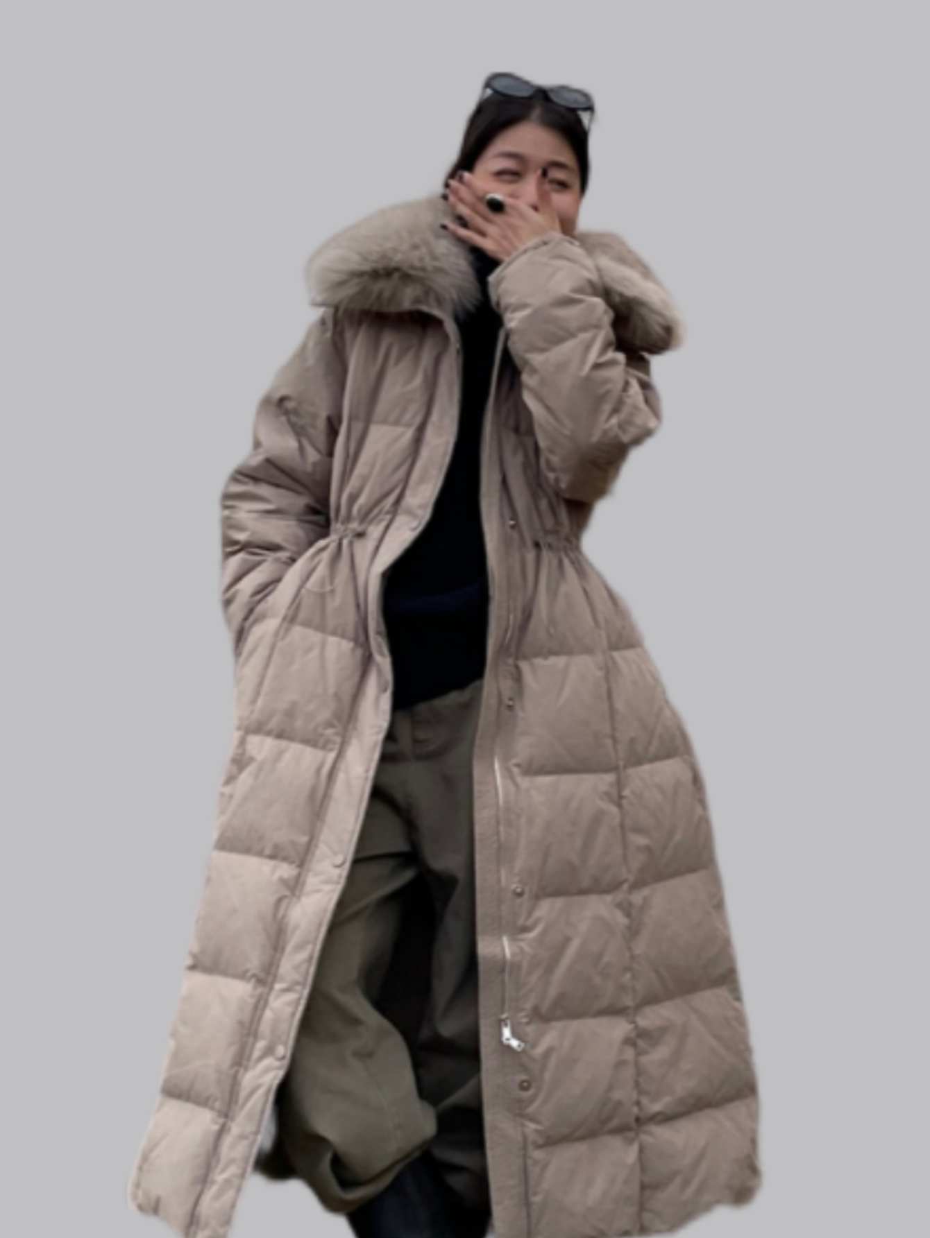 Long Down Jacket With Detachable Fur Collar