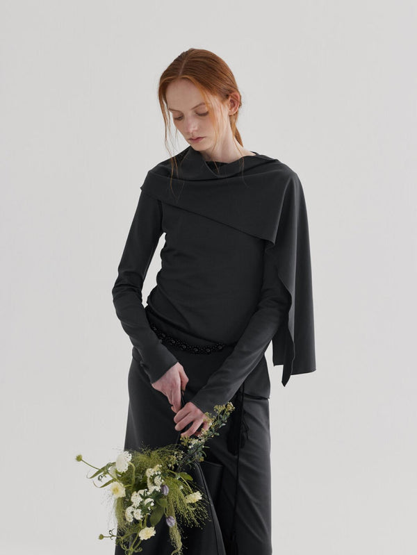 Shawl Collar Black Top Women Spring