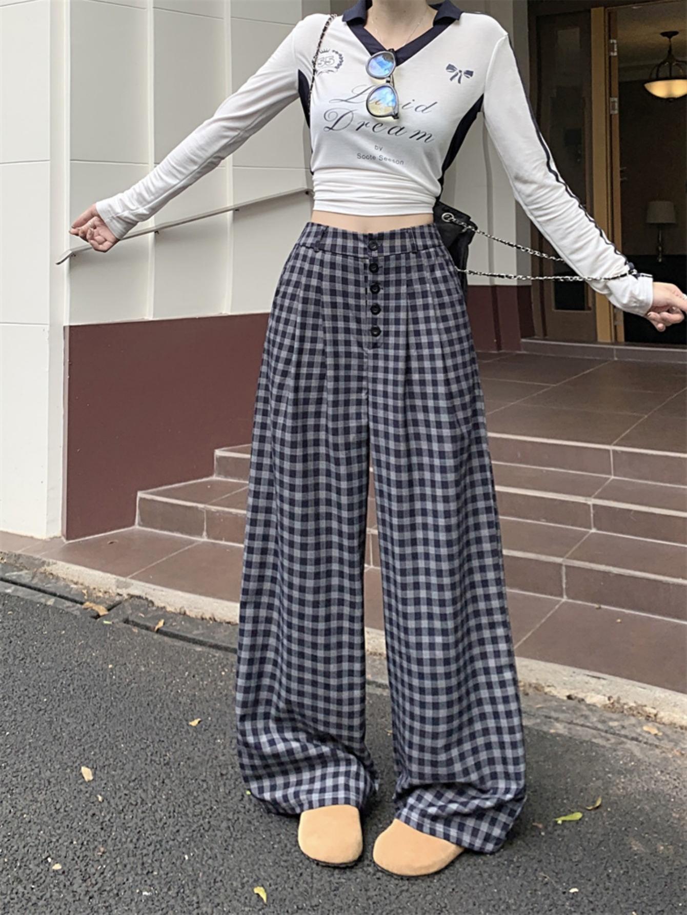 New autumn straight-leg retro brushed high-waisted loose wide-leg pants. Lazy style long trousers