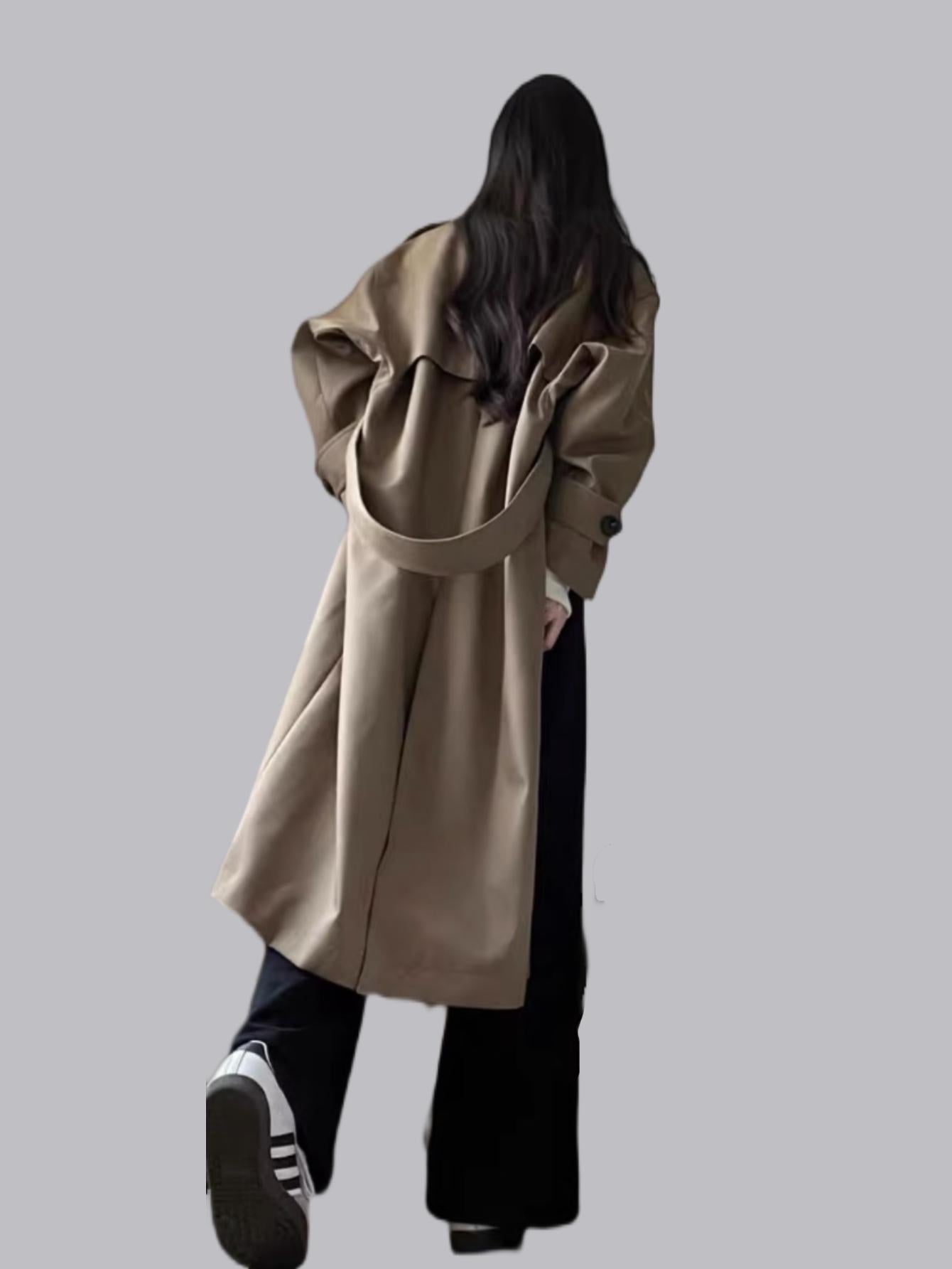 Classic Khaki Double-Breasted Trench Coat - Perfect for Petite Women