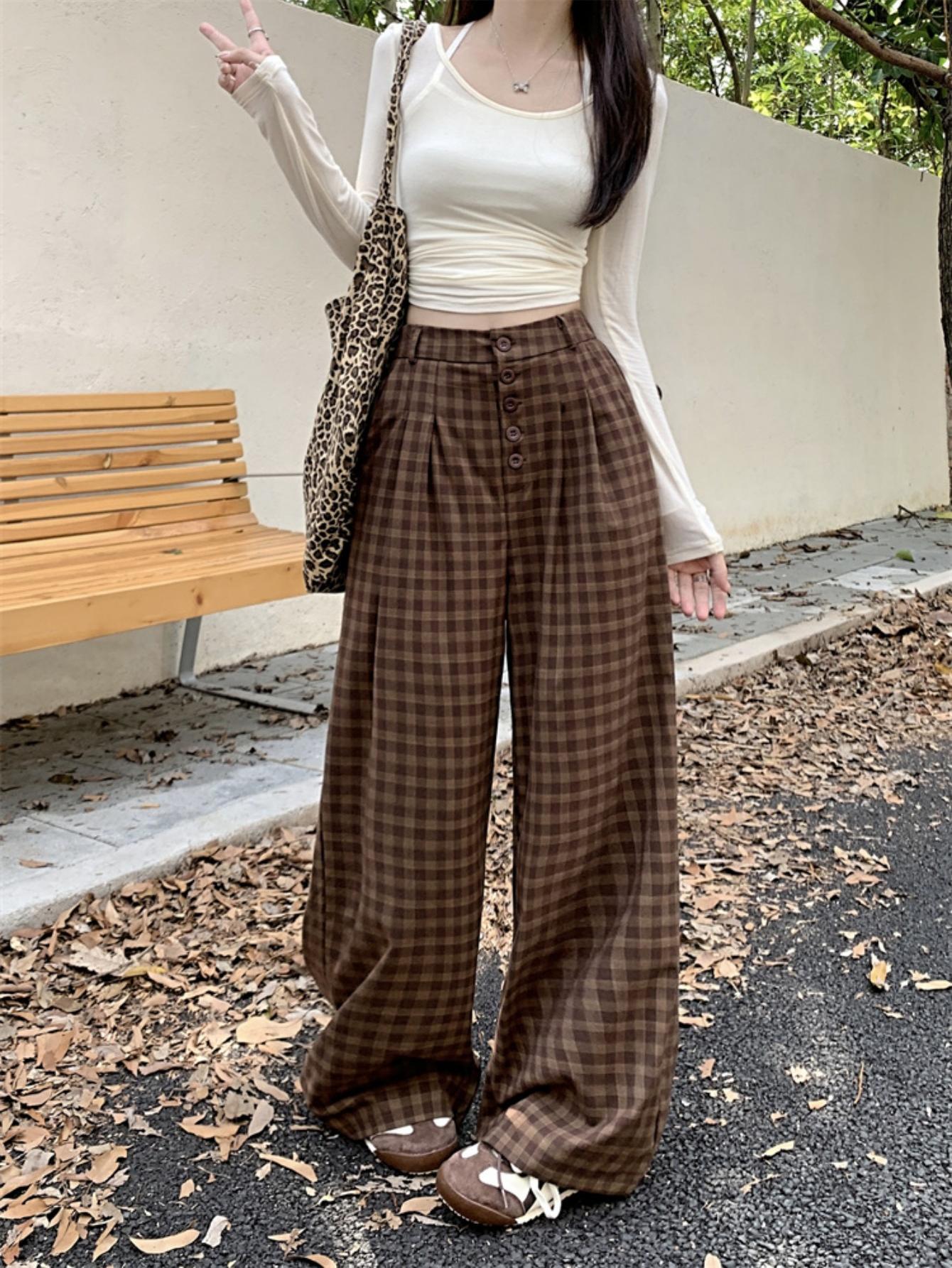 New autumn straight-leg retro brushed high-waisted loose wide-leg pants. Lazy style long trousers