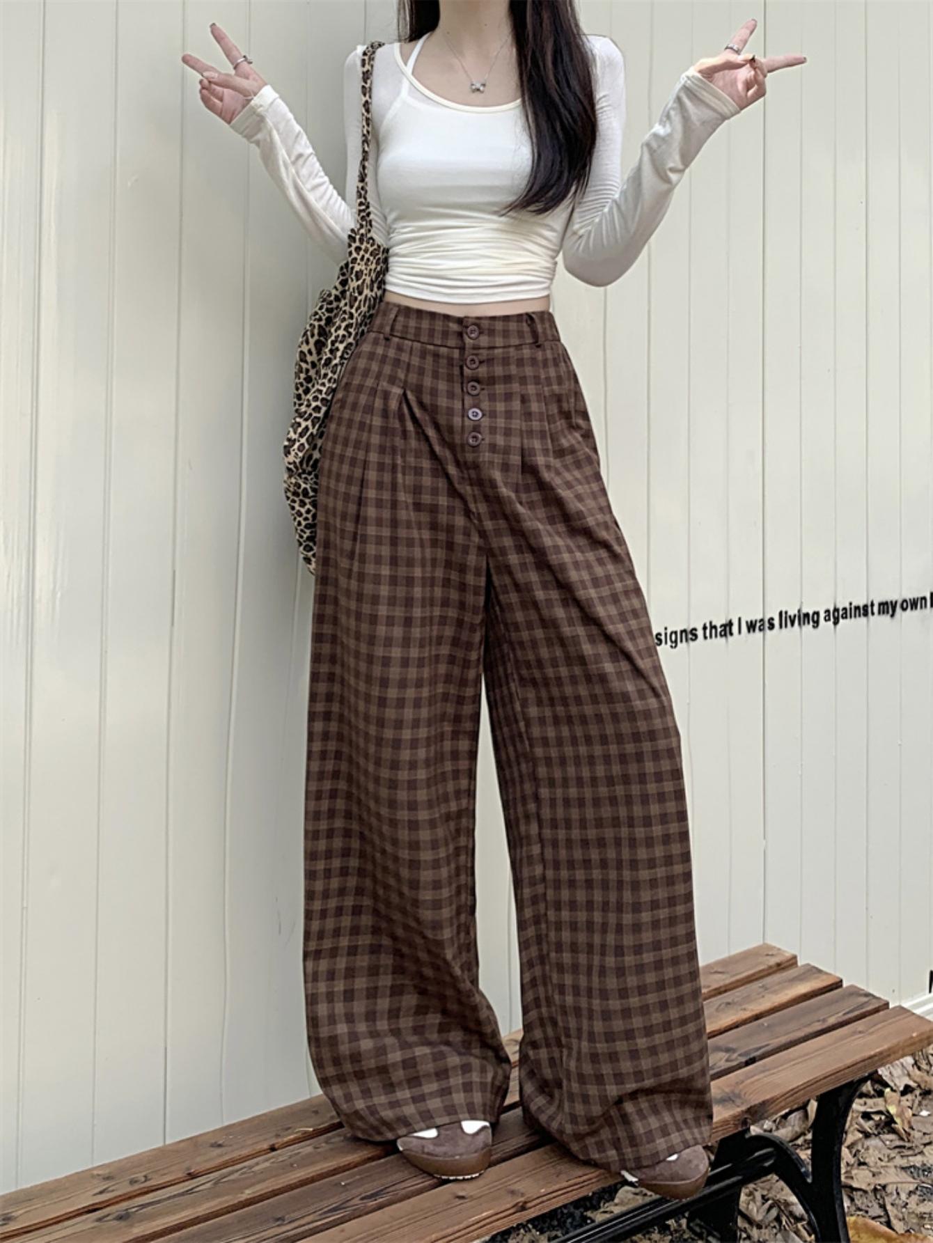 New autumn straight-leg retro brushed high-waisted loose wide-leg pants. Lazy style long trousers