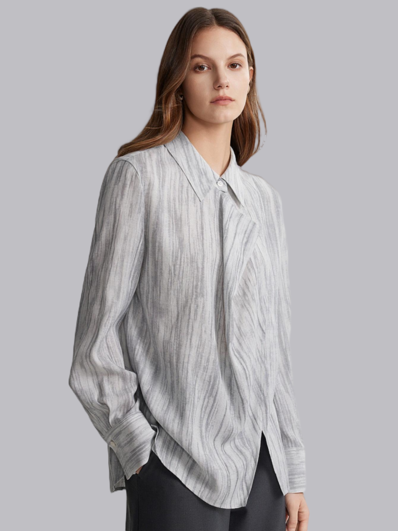 Autumn new style French gradient ink smudged linen shirt women's high-end and elegant top