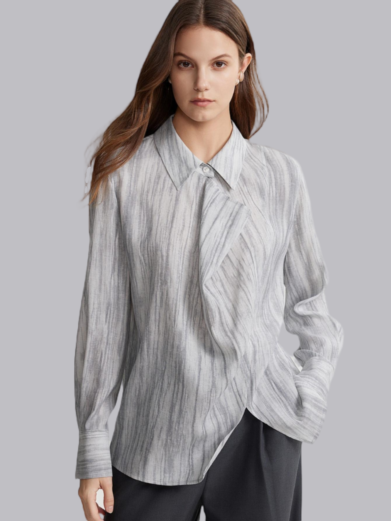 Autumn new style French gradient ink smudged linen shirt women's high-end and elegant top