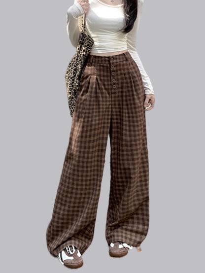 New autumn straight-leg retro brushed high-waisted loose wide-leg pants. Lazy style long trousers