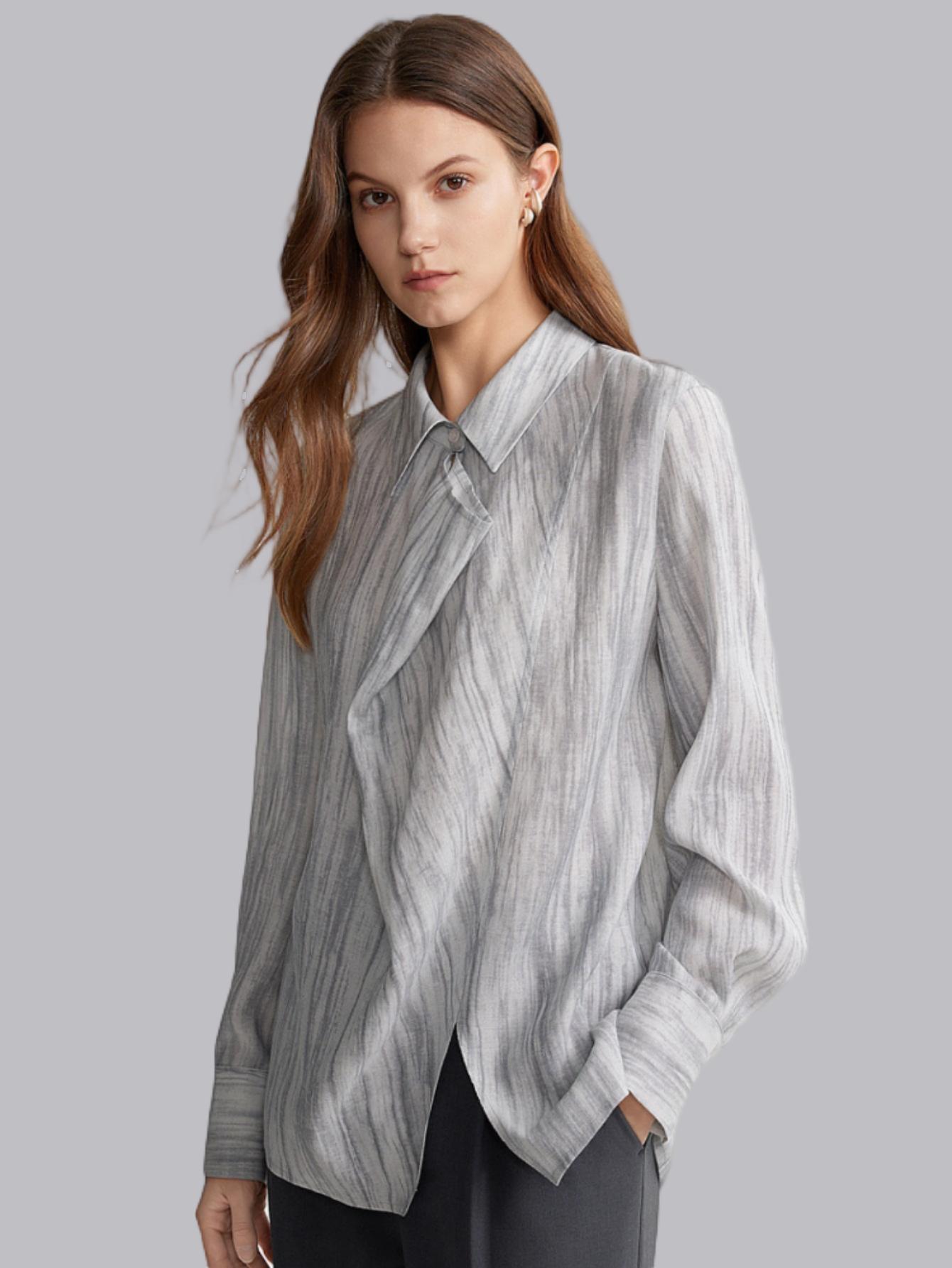 Autumn new style French gradient ink smudged linen shirt women's high-end and elegant top