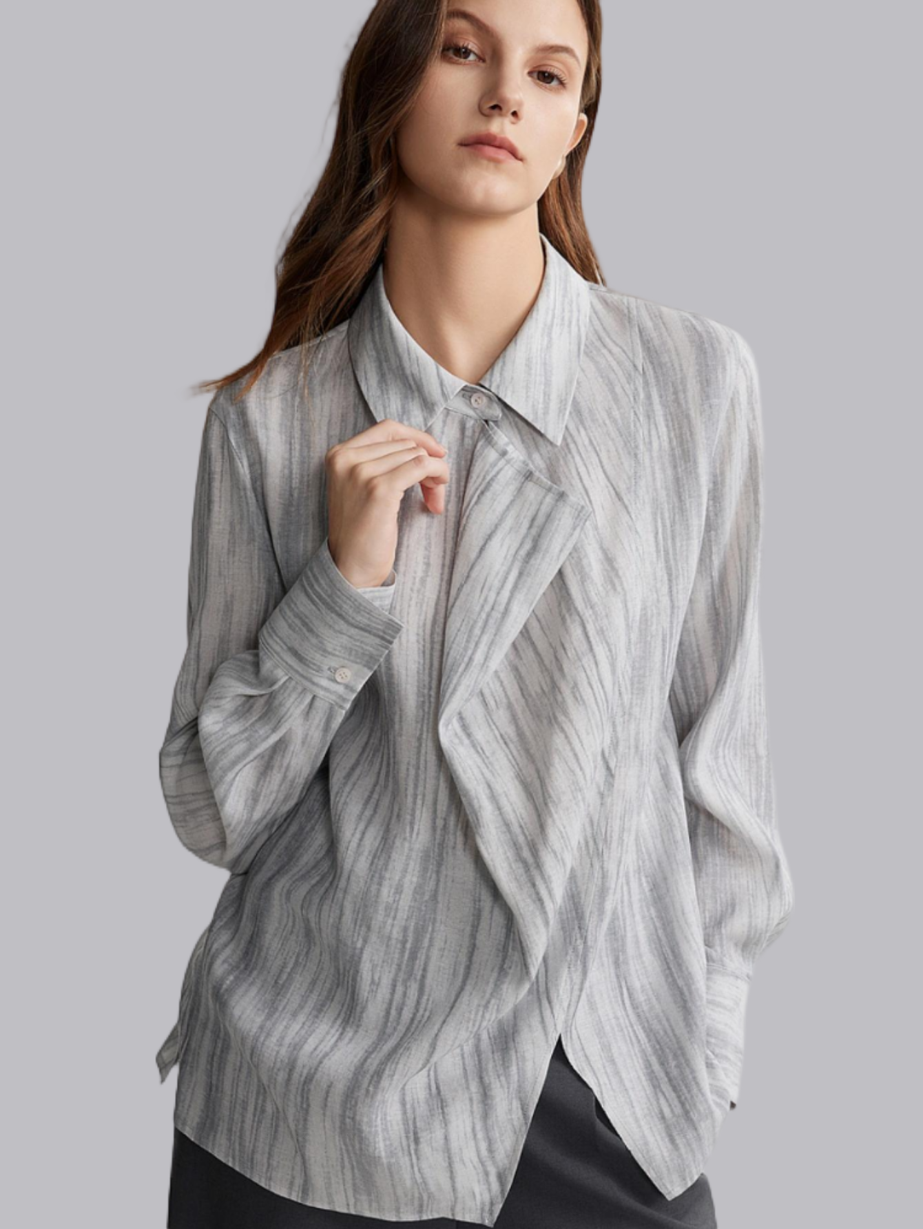 Autumn new style French gradient ink smudged linen shirt women's high-end and elegant top