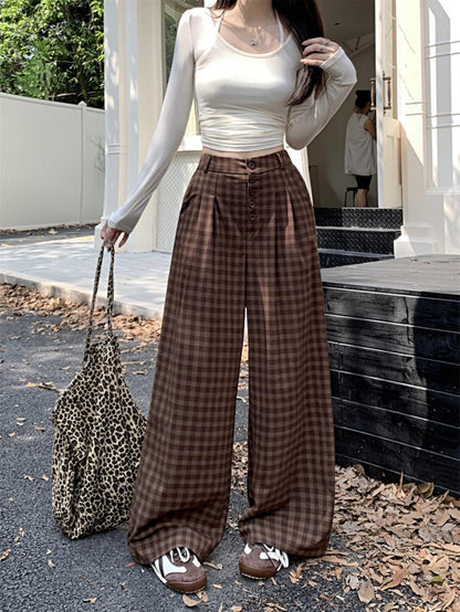 New autumn straight-leg retro brushed high-waisted loose wide-leg pants. Lazy style long trousers