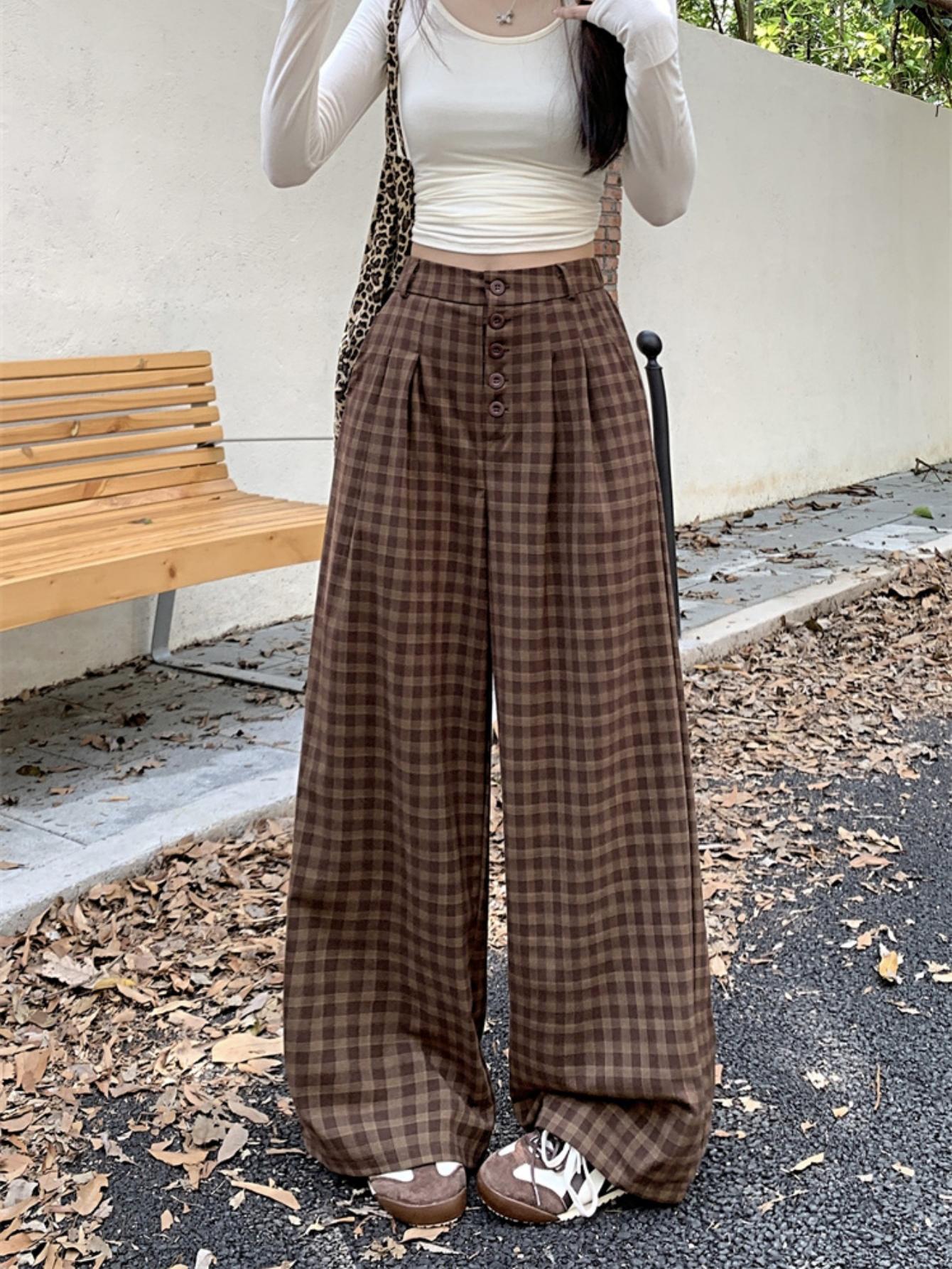 New autumn straight-leg retro brushed high-waisted loose wide-leg pants. Lazy style long trousers