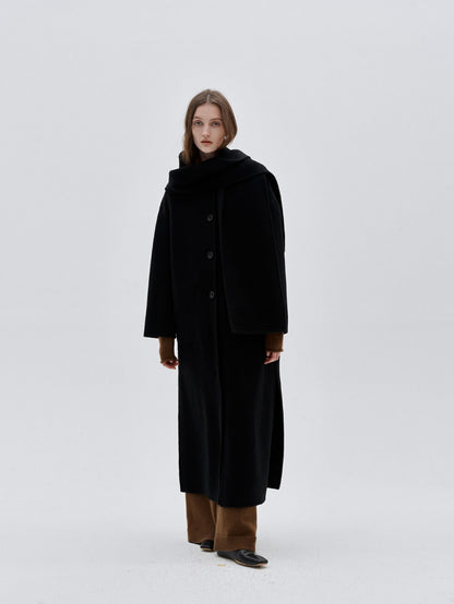 Eliraya elegant wool coat with scarf for women, featuring a double-sided design and luxurious 100% Australian wool, perfect for winter warmth.